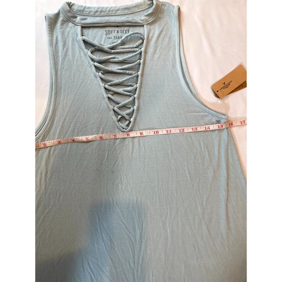 NWT American Eagle Outfitter Women Soft & Sexy Lace Up Tank Top V Neck Gray S - Picture 4 of 8